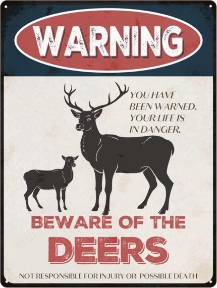 Beware of Deers 8x12in Vintage-Style Warning Sign for House, Outdoor, Club, Yard, Fence, Funny Animal Sign for Wall Art Decoration
