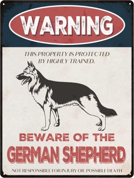 Beware of German Shepherd 8x12in Vintage-Style Warning Sign for House, Outdoor, Club, Yard, Fence, Funny Animal Sign for Wall Art Decoration